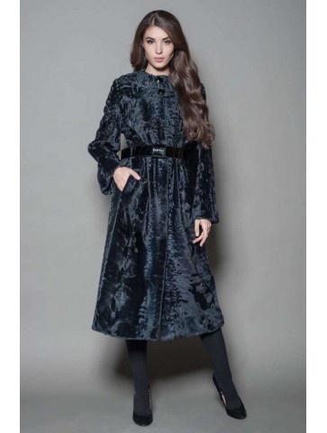 Blue Black Astrakhan Fur Coat